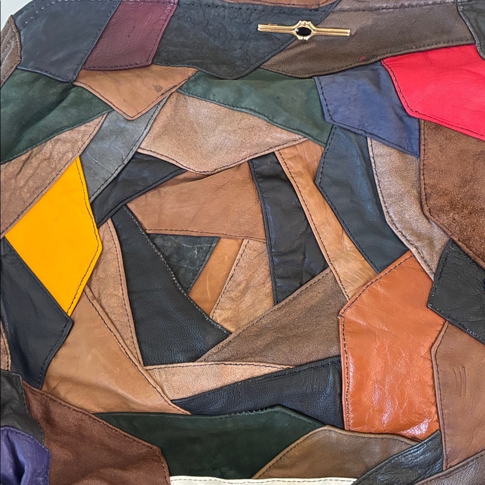 LEATHER SHOULDER/HOBO/TOTE BAG MULTICOLORED SWATCHES OF LEATHER VINTAGE NO TAGS - Picture 3 of 13